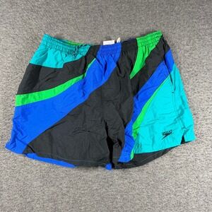 Speedo Mens XL Vintage 90s Colorblock Swim Trunks Black Blue Teal Green Nylon